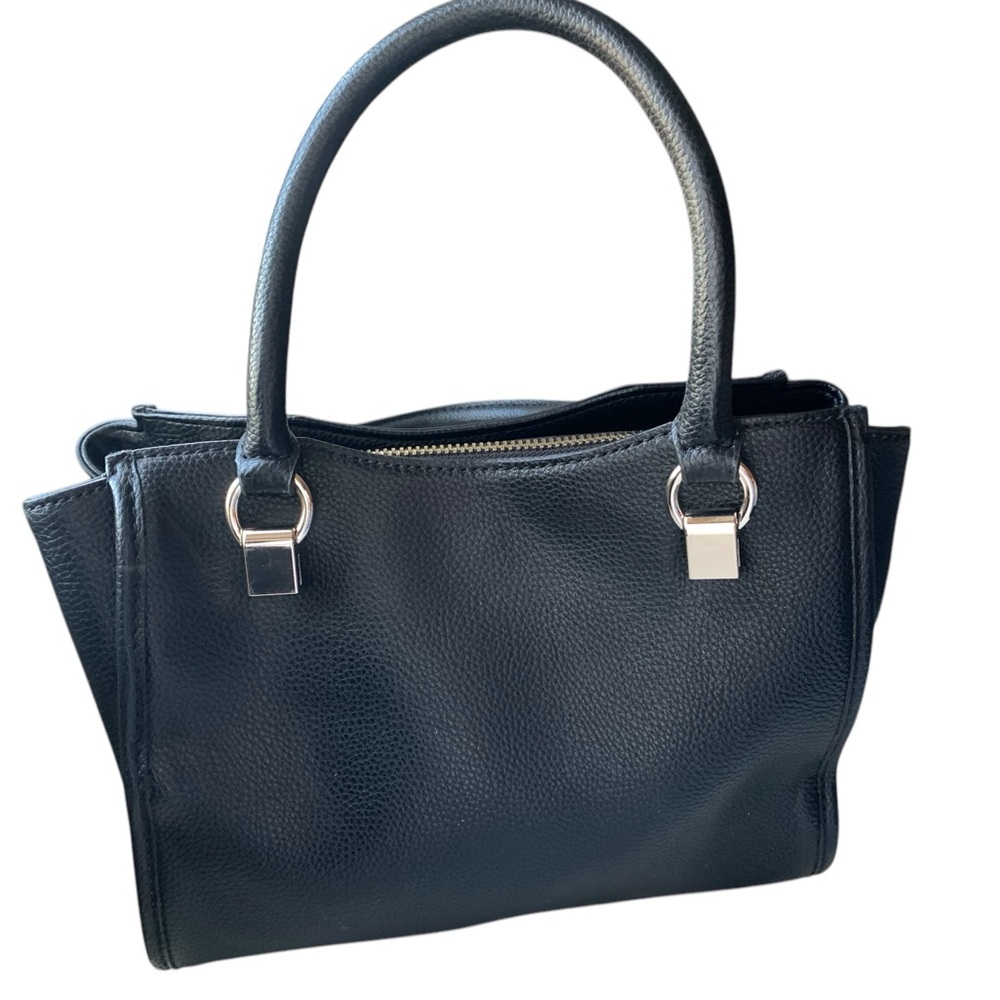 Guess Black Satchel with Gold Accents and Structured Design Handbag Purse Tote - Picture 7 of 14